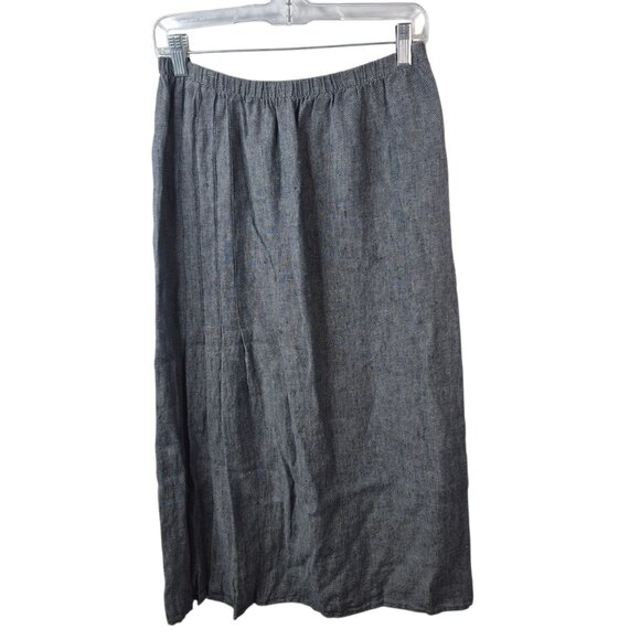 Flax Womens Skirt Size S 100% Linen Full Midi Pleated Lagenlook Boho Flowy Blue - Picture 1 of 8
